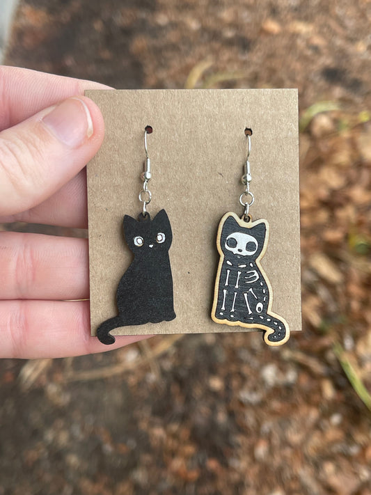 Black Cat/Skeleton Cat Earrings